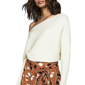Reiss Lorna Off the Shoulder Rib Sweater in Cream